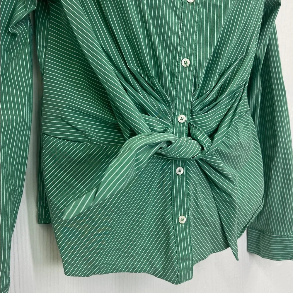 Anthropologie - Maeve Katherine Green And White Button Down Knotted Blouse SZ 8 - Picture 4 of 11